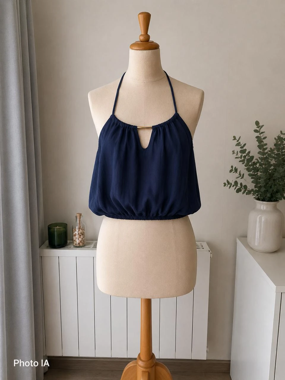 Top/Haut court dos nu fluide marine été plage soirée chic • XS • Neuf avec étiqu